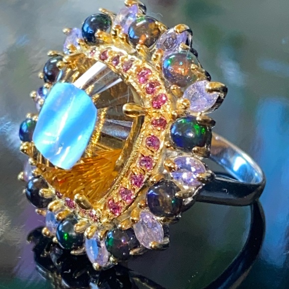 Breathtaking Genuine Citrine Opal Garnet Tanzanite Ring
